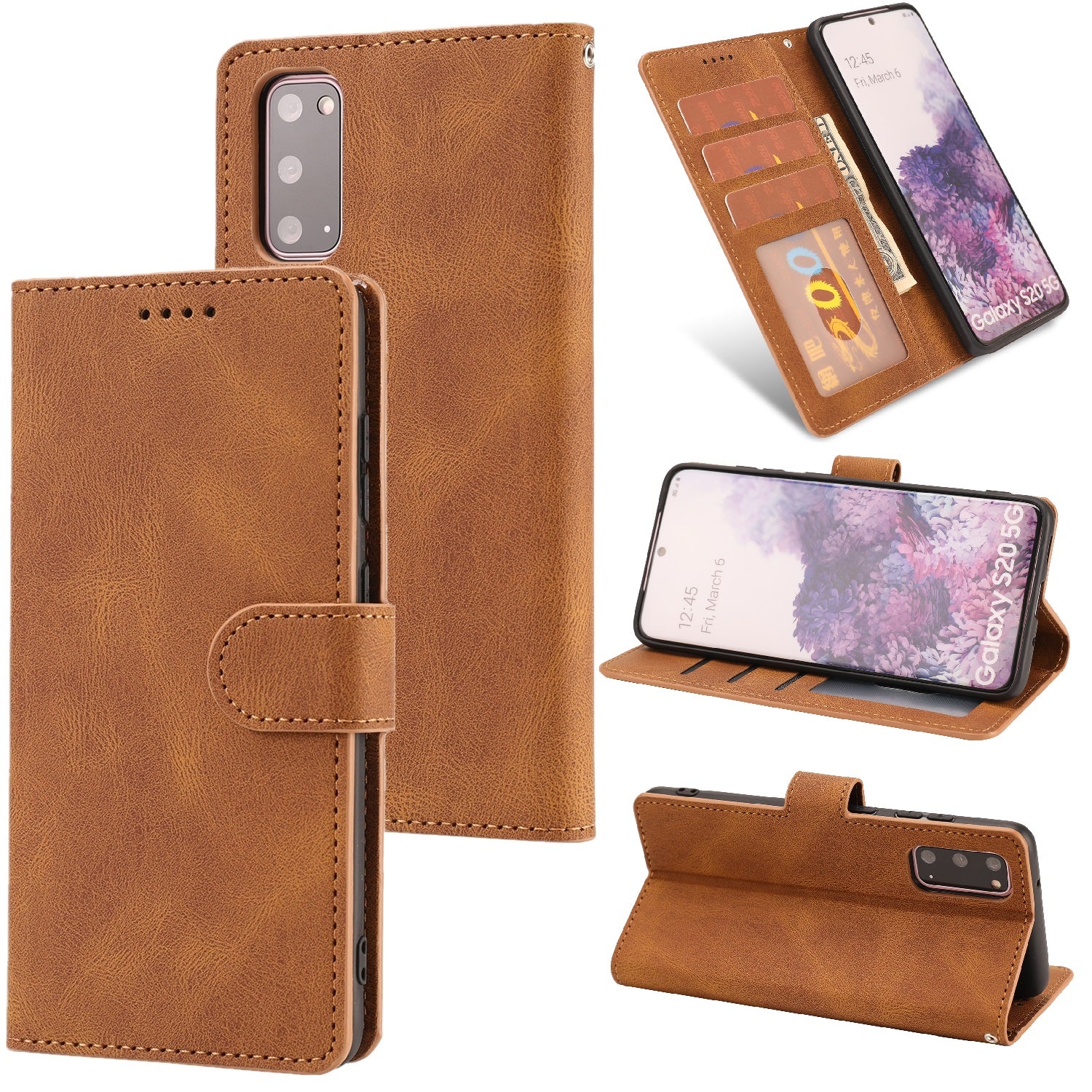 TPU + PU Leather Phone Protective Shell with Wallet and Stand for Samsung Galaxy S20 4G/S20 5G - Light Brown TPU + PU Leather Phone Protective Shell with Wallet and Stand for Samsung Galaxy S20 4G/S20 5G - Light Brown